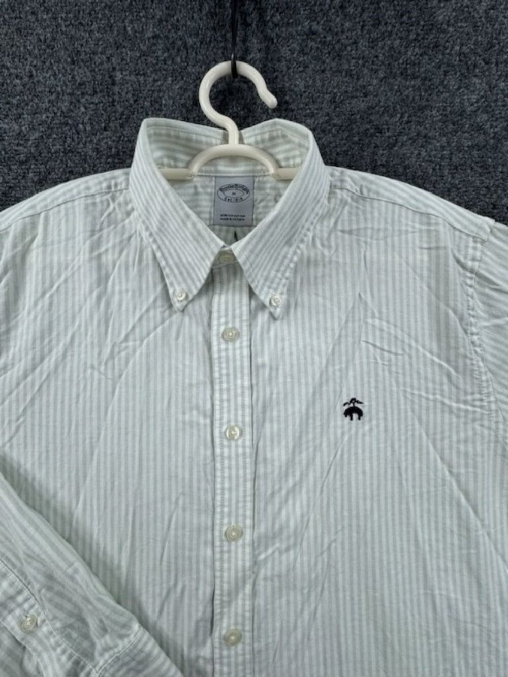 Brooks Brothers Button-Down Striped Spandex Cotton Medium Green Business Office